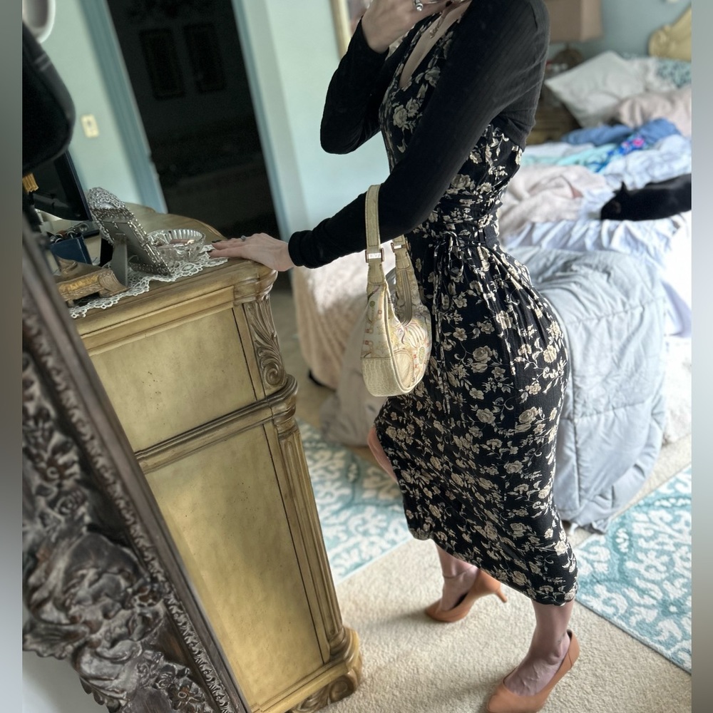 Vintage 90s corset lace up ditsy floral dress - Picture 9 of 15